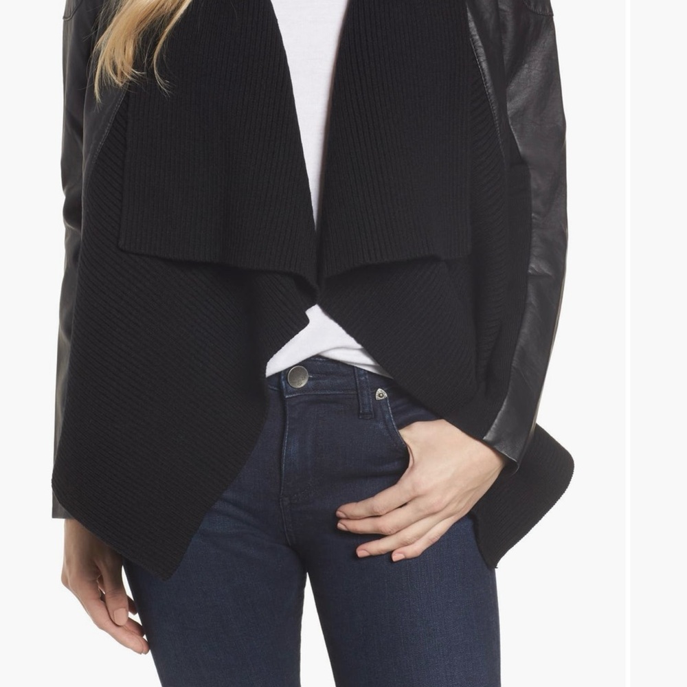Caslon Ribbed Drape Front Faux Leather Jacket